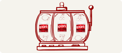 Red Slot Machine graphic with Spark Canisters as the winning items.