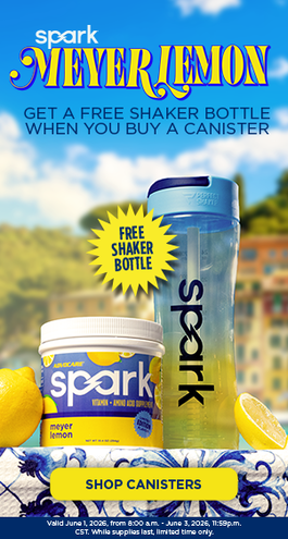 Spark Meyer Lemon. Get a Free Shaker Bottle when you Buy a Canister.