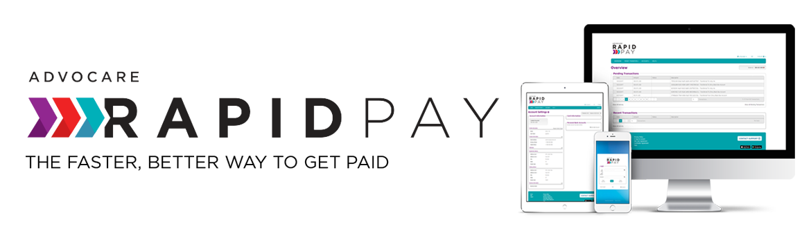 RapidPay - The Faster, Better Way to Get Paid - logo and computers showing user interface